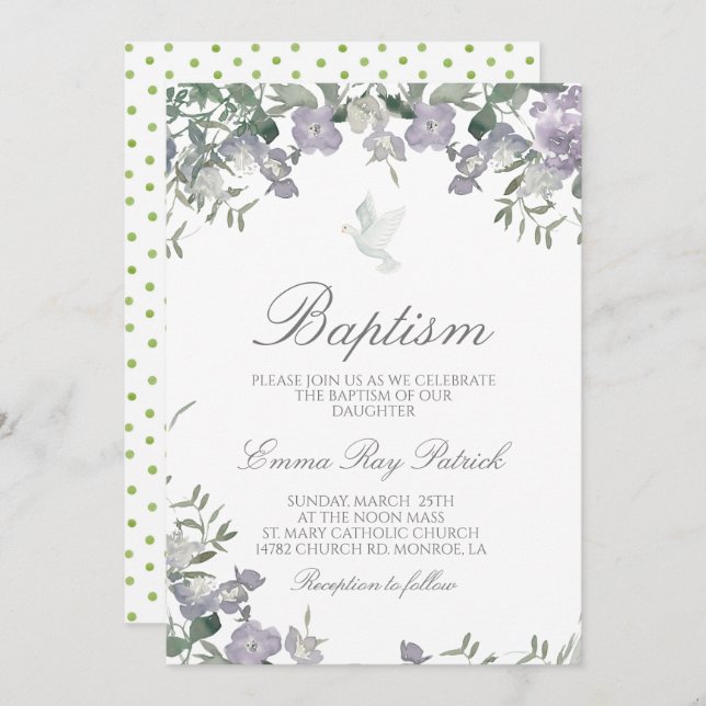 Aquarelle Floral Baptism Invitation (Devant / Derrière)