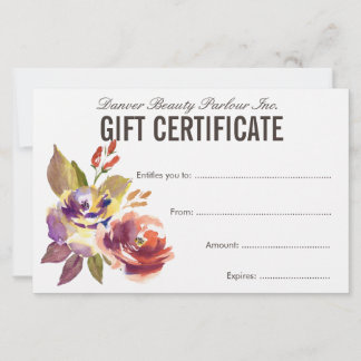 Aquarelle Floral Beauté Salon Certificat cadeau