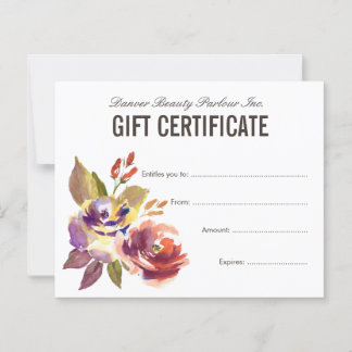 Aquarelle Floral Beauté Salon Certificat cadeau