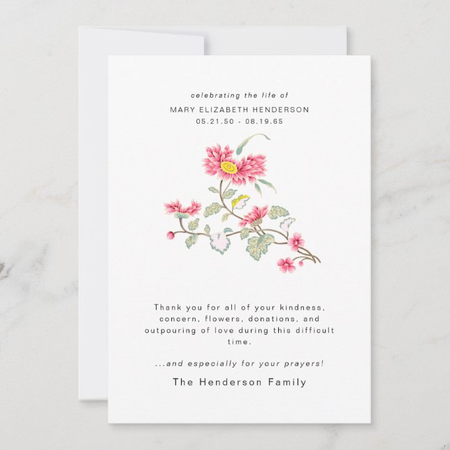 Aquarelle Floral Bereavement Merci funéraire (Devant)