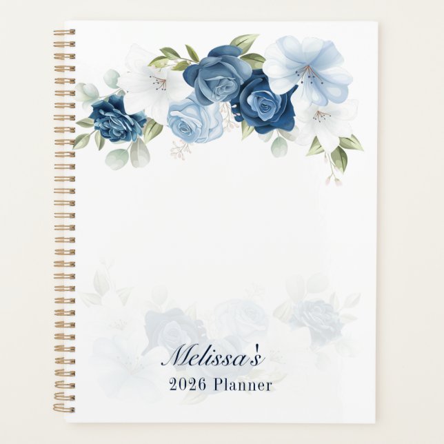 Aquarelle Floral Bleu Poussiéreux 2026 (Devant)