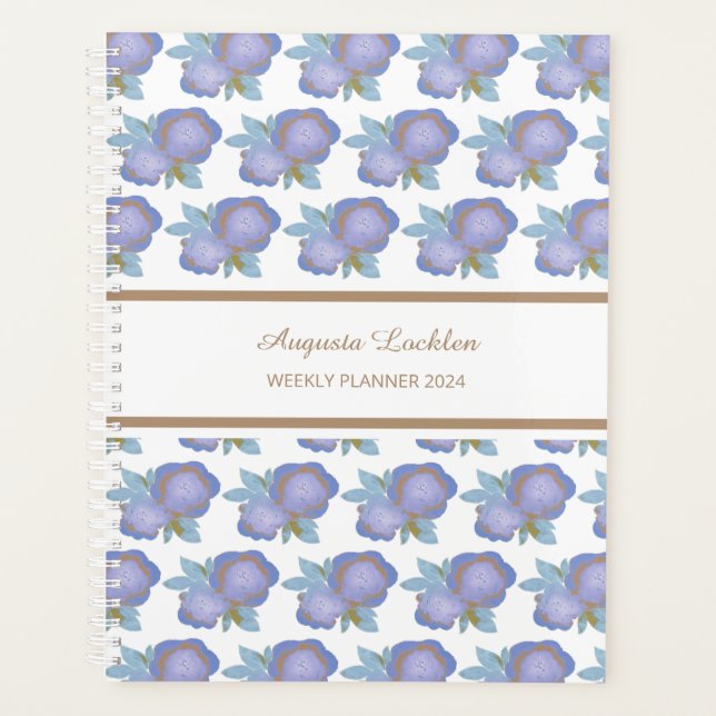 Aquarelle Floral Blue Gold Motif hebdomadaire (Devant)