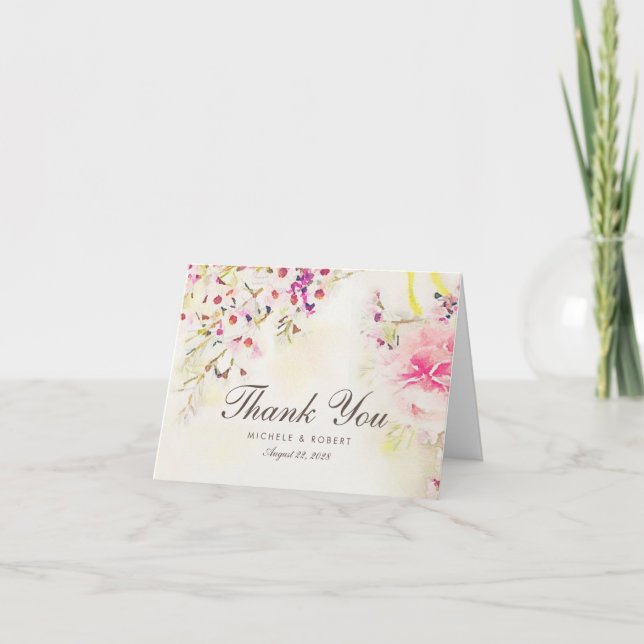 Aquarelle Floral Boho Vintage Merci Carte Note (Devant)