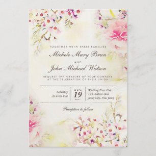 Aquarelle Floral Boho Vintage Wedding Invitation
