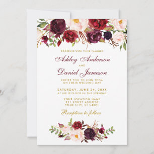 Aquarelle Floral Bourgogne Faire-part de mariage B