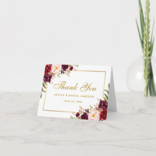 Aquarelle Floral Bourgogne Mariage Merci Note