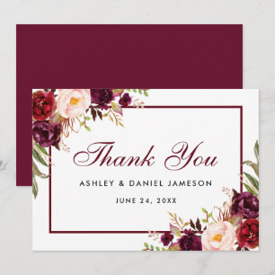 Aquarelle Floral Bourgogne Mariage Merci SB