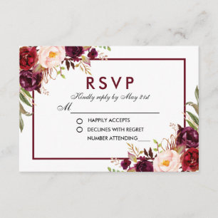 Aquarelle Floral Bourgogne Mariage RSVP