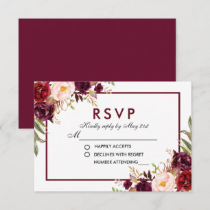 Aquarelle Floral Bourgogne Mariage RSVP B