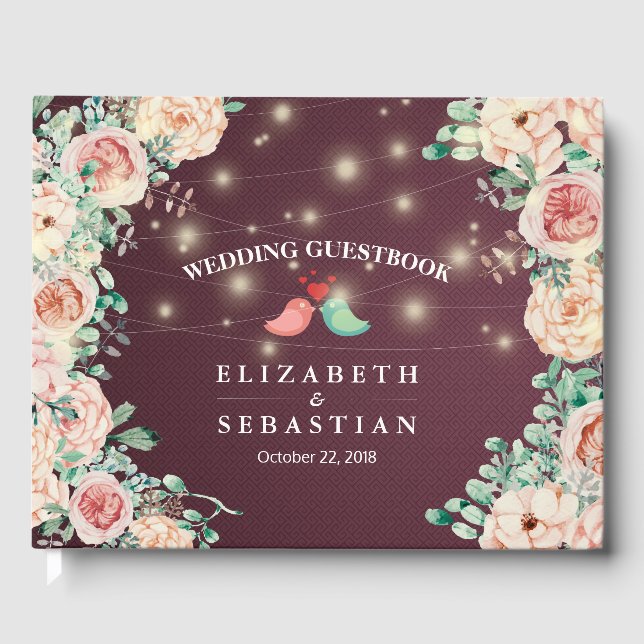 Aquarelle Floral Bourgogne Rouge Mariage Livre d'o (Recto)