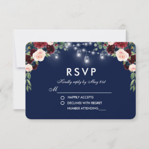Aquarelle Floral Burgundy Jarres bleu Mariage RSVP