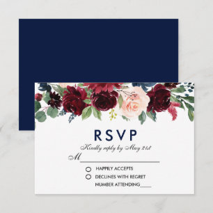 Aquarelle Floral Burgundy Mariage RSVP B