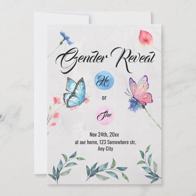 Aquarelle Floral Butterfly Invitation (Devant)