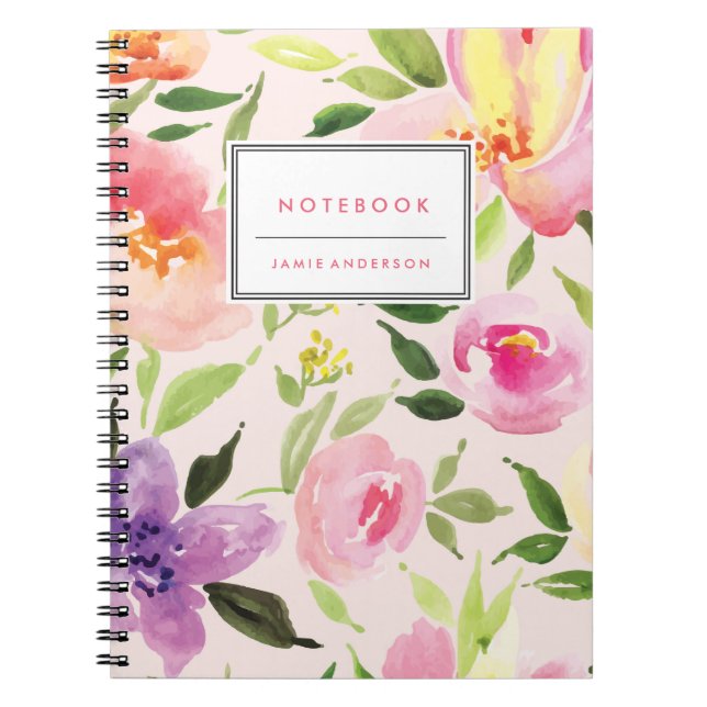 Aquarelle Floral Carnet personnalisé (Devant)
