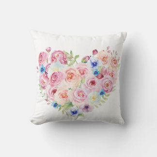 Aquarelle Floral Coeur Lancer Coussin