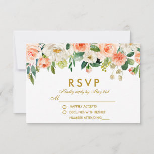 Aquarelle Floral Coral Or Mariage RSVP