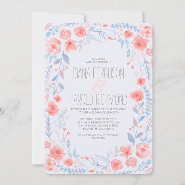Aquarelle Floral Élégant Invitations de mariage (Devant)