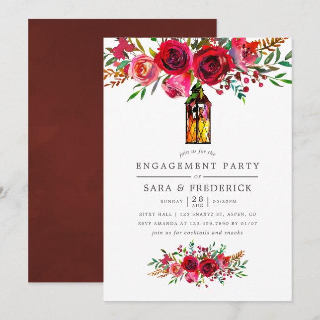 Aquarelle Floral Engagement Party Invitation (Devant / Derrière)