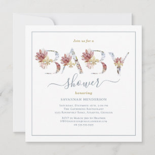 Aquarelle Floral et Baby shower d'or Invitation