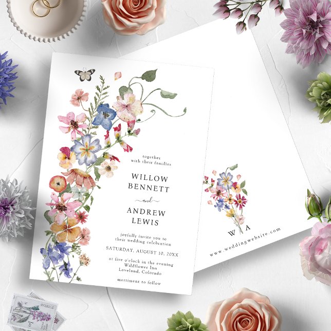 Aquarelle Floral Faire-part de mariage coloré (Colorful Wildflower Wedding Invitation by Painted Paperie)