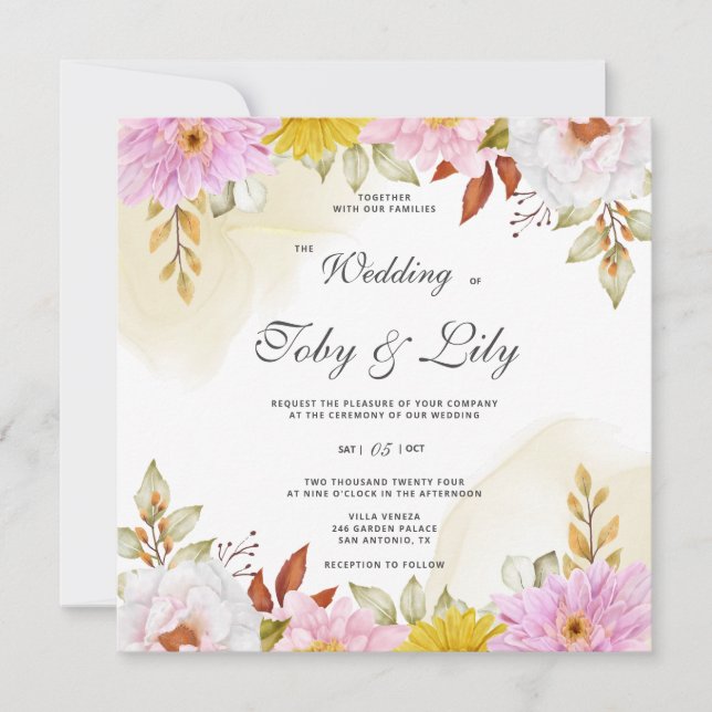 Aquarelle Floral Feuilles Invitation (Devant)