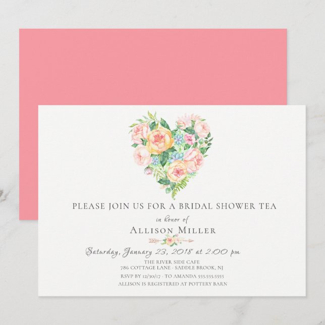 Aquarelle Floral Heart Bridal Show Invitation (Devant / Derrière)