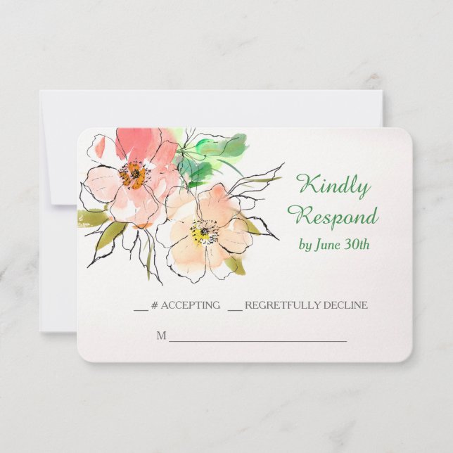 Aquarelle Floral Impression Mariage RSVP (Devant)