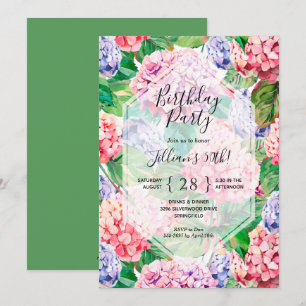 Aquarelle Floral Invitations de fête d'anniversair