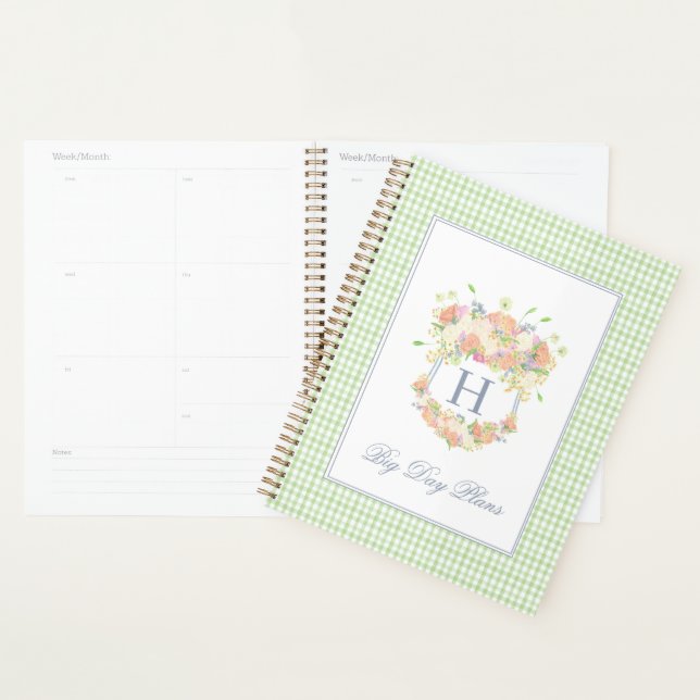 Aquarelle Floral Jardin Crest En vichy vert (Devant avec enveloppe)