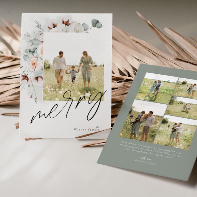 Aquarelle Floral Joyeux Carte photo de Noël (Créateur téléchargé)