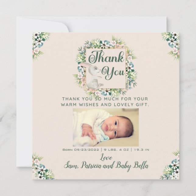 Aquarelle Floral Merci Baby Carte Cadeau (Devant)