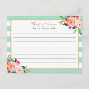 Aquarelle Floral Mint Vert Mots de conseil Carte