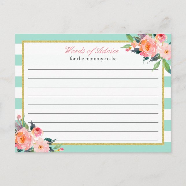 Aquarelle Floral Mint Vert Mots de conseil Carte (Devant)