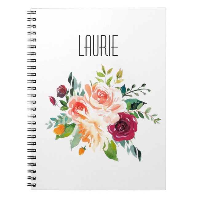 Aquarelle Floral Nom moderne Carnet (Devant)