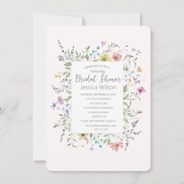 Aquarelle Floral Nuptiale Invitation (Devant)