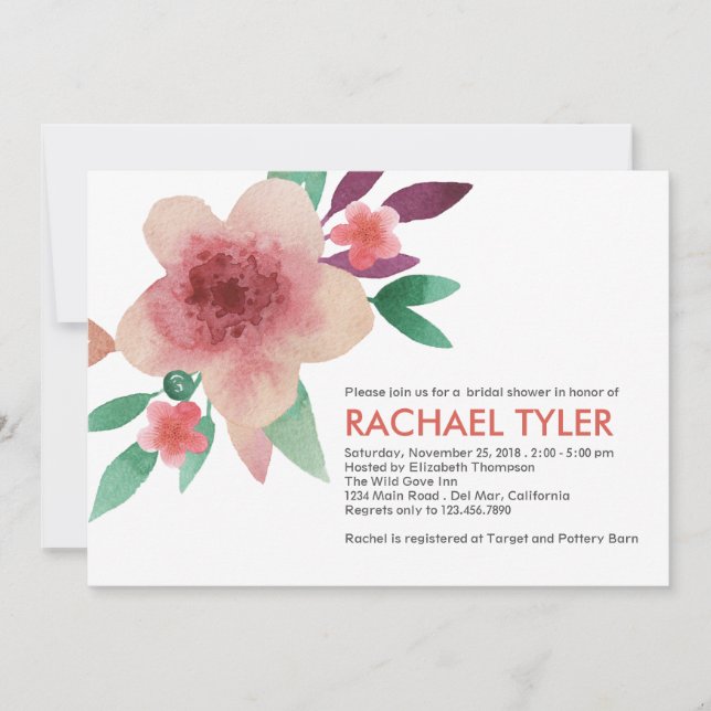 Aquarelle Floral Nuptiale Invitation (Devant)