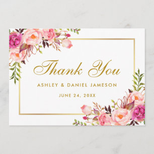 Aquarelle Floral or rose rose Mariage Merci