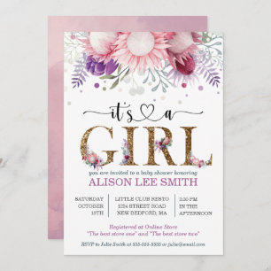 Aquarelle Floral & Or "Son A Girl" Baby shower