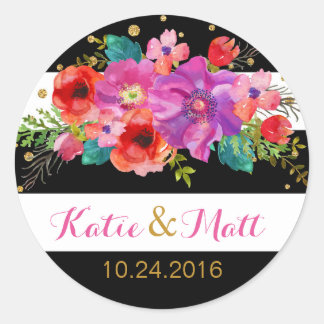 Aquarelle Floral Parties scintillant or Étiquette 