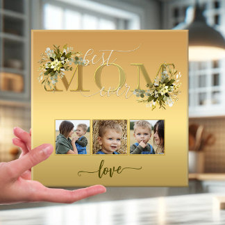 Aquarelle Floral Photo Collage Maman Carreau