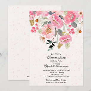 Aquarelle Floral Quinceañera Invitations d'anniver