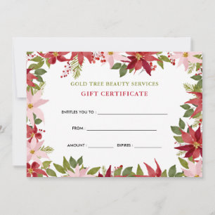 Aquarelle Floral Red Poinsettia Certificat cadeau