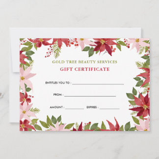 Aquarelle Floral Red Poinsettia Certificat cadeau