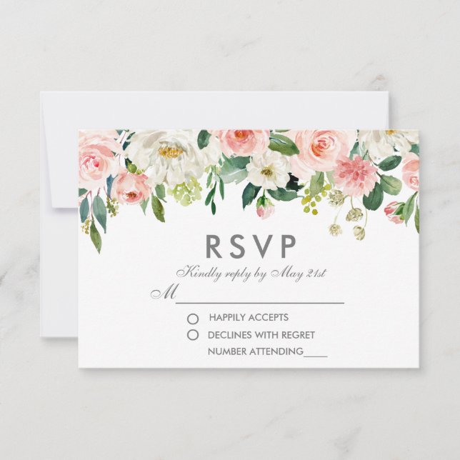 Aquarelle Floral rose argent Mariage RSVP (Devant)