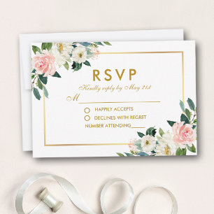 Aquarelle Floral Rose Blanc Or Mariage RSVP