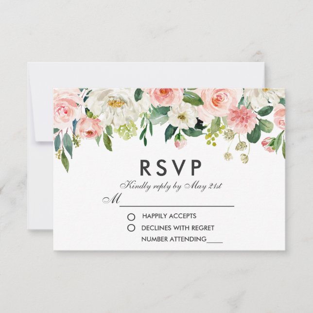 Aquarelle Floral Rose Blanc RSVP Mariage P (Devant)