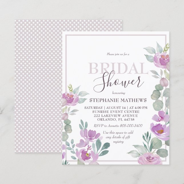 Aquarelle Floral rose BRIDAL INVITATION DOUCHE (Devant / Derrière)