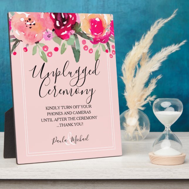 Aquarelle Floral rose non bouchée Plaque de cérémo (Côté)