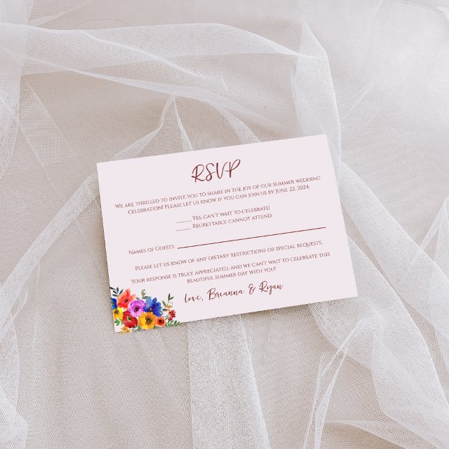 Aquarelle Floral Summer Wedding Carte RSVP (Créateur téléchargé)
