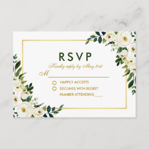 Aquarelle Floral Vert Blanc Mariage RSVP G